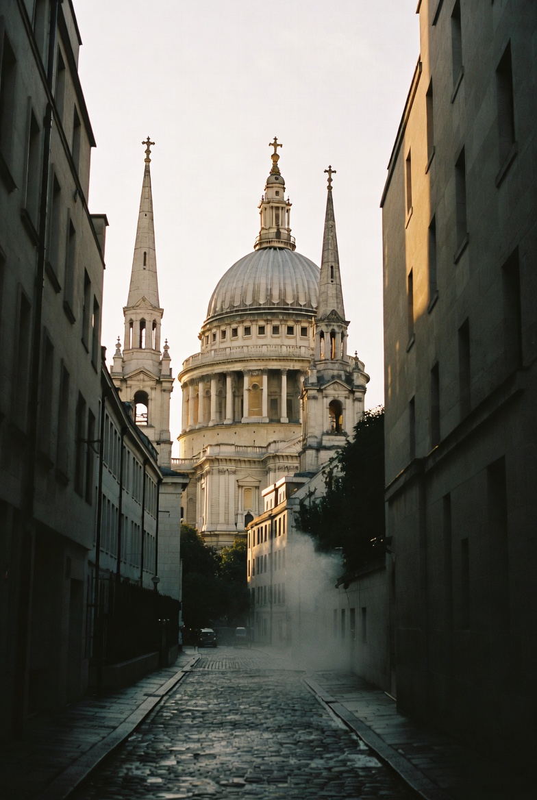 St Paul's Cathedral dome from Paternoster Square at the start of a walk.