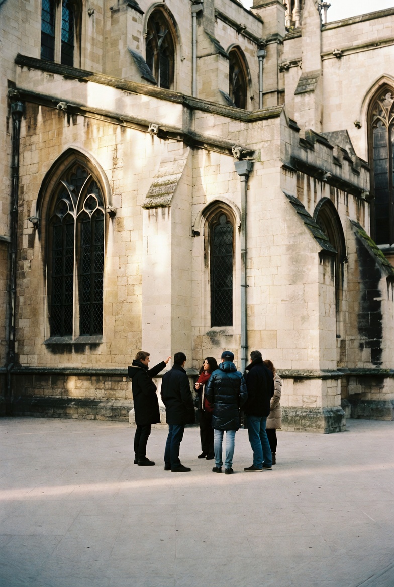 Walkers seated on the south wall of St Margaret's.